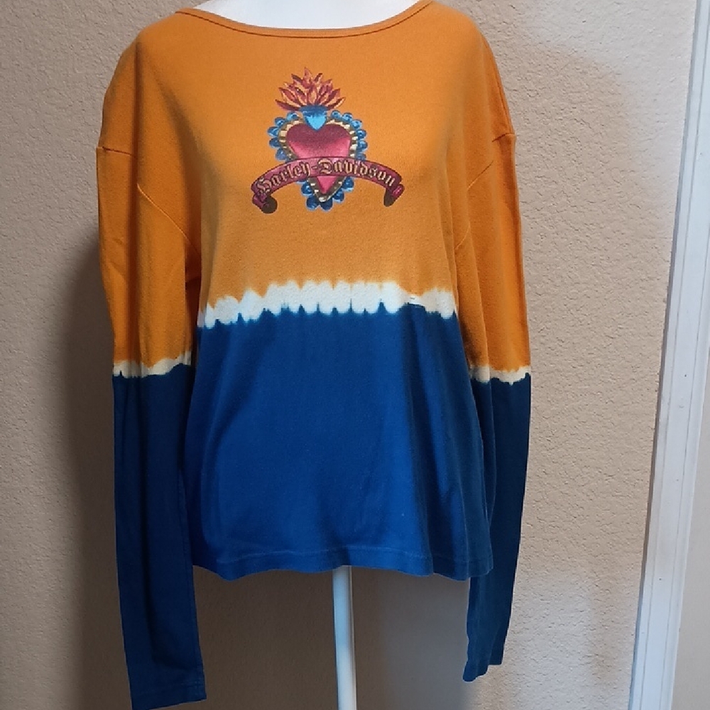 Harley-Davidson Women's Vibrant Orange and Blue Sweater